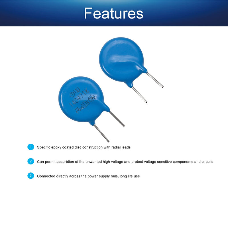 [Australia - AusPower] - Fielect 20Pcs Voltage Dependent Resistors AC 300V 14D471K/F7.5 Radial Lead Disc Varistors 20Pcs 14D471K 300V 8mm 