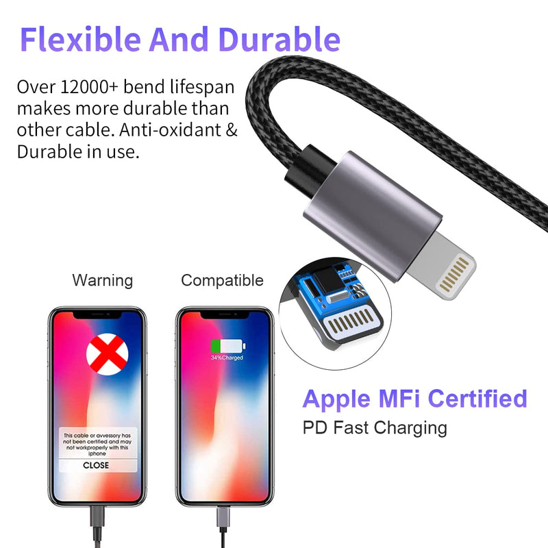 [Australia - AusPower] - 3Ft/1M Multi USB Universal Charging Cable 3 in 1 3A iPhone Fast Charger Cord Adapter with 3 Way Long Splitter Cell Phone Charger Cable for Lightning+Type C+Micro USB Nylon Braided USB Cable Android MY-M-HDK074 