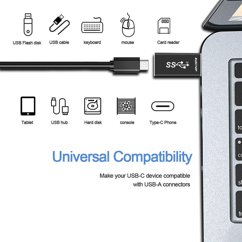 [Australia - AusPower] - Electop Updated USB 3.1 GEN 2 Male to Type-C Female Adapter (2 Pack), Support Double Sides10Gbps Charging & Data Transfer,USB A to USB C 3.1 Converter( Black) 
