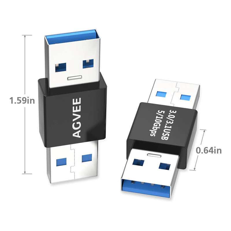 [Australia - AusPower] - AGVEE [4 Pack] USB-A 3.0 Male to USB-A 3.0 Male Adapter, USB 3.0 Converter Coupler Extension Extender Connector, Black 