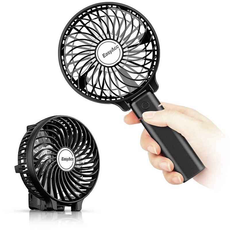[Australia - AusPower] - Mini Handheld Fan, EasyAcc USB Desk Fan Small Personal Portable Hand Fan Table Fan with Rechargeable Battery Operated Cooling Folding Electric Fan 3-10H Working Hours for Travel Office Outdoor- Black 3-10 Working Hours 