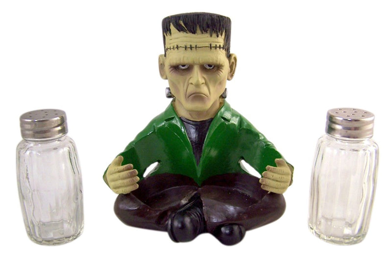 [Australia - AusPower] - World of Wonders Frankenstein Figurine Decorative Spice Holder with Refillable Salt and Pepper Shakers 3 Piece Set | Universal Monsters Goth Kitchen Accessories - 5.5" 
