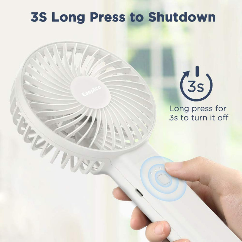 [Australia - AusPower] - Handheld Fan, EasyAcc 2022 Upgraded Portable Fan [ 4 Speed Quiet Powerful Hand Fan] 3-17 Hours Battery Operated Fan, One Touch Power Off Foldable USB Desk Fan Personal Fan for Home Travel Outdoor 3-17 Working Hours White 