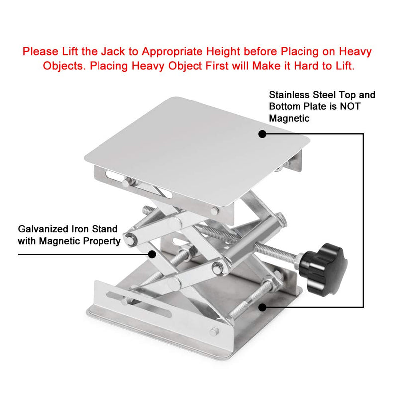 [Australia - AusPower] - stonylab 4"x4" Lab Scissors Jack, 100 x 100mm Stainless Steel Laboratory Support Jack Platform Lab Lift Stand Table, Expandable Lift Height Range from 45mm to 150mm, Support Weight 5KG 100 x 100 mm 