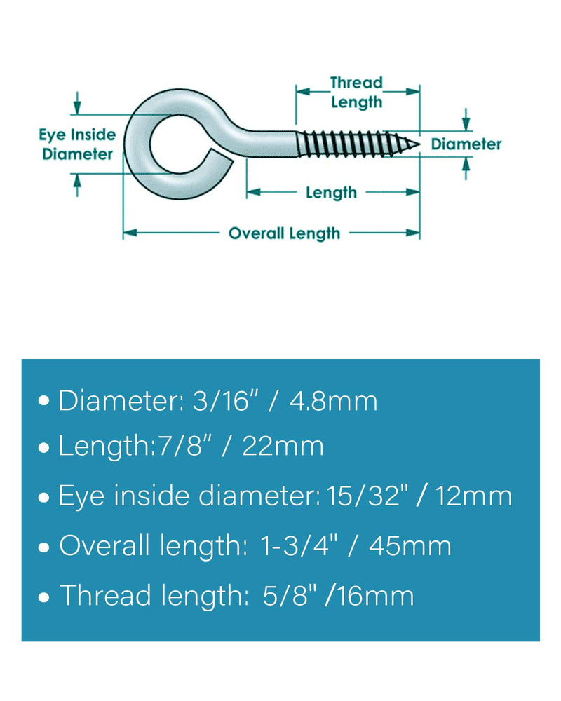 [Australia - AusPower] - IMScrews 20Pcs 1-3/4 Inch Screw Eyes Small Eyelet Screws Lag Eyebolt Heavy Duty Hook 304 Stainless Steel 20Pcs #10 x 1-3/4" 