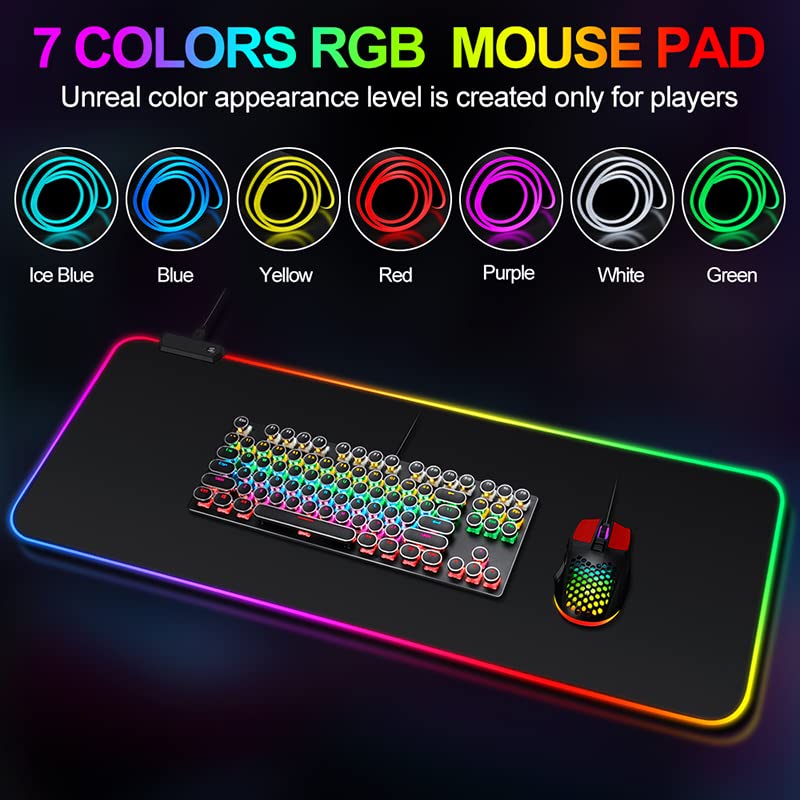 [Australia - AusPower] - Large RGB Gaming Mouse Pad -15 Light Modes Touch Control Extended Soft Computer Keyboard Mat Non-Slip Rubber Base for Gamer Esports Pros 31.5X11.8 