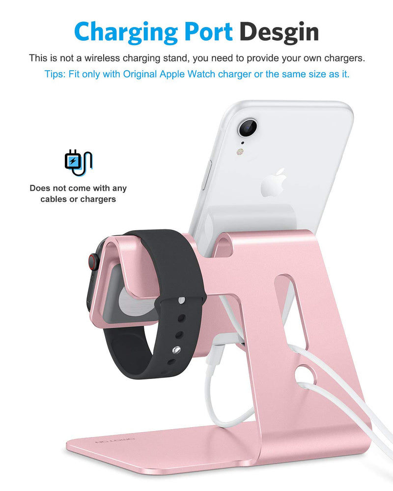 [Australia - AusPower] - Apple Watch Stand, OMOTON 2 in 1 Universal Desktop Stand Holder for iPhone and Apple Watch Series 7/6/5/4/3/2/1 and Apple Watch SE (Both 38mm/40mm/42mm/44mm) (Rose Gold) Rose Gold 