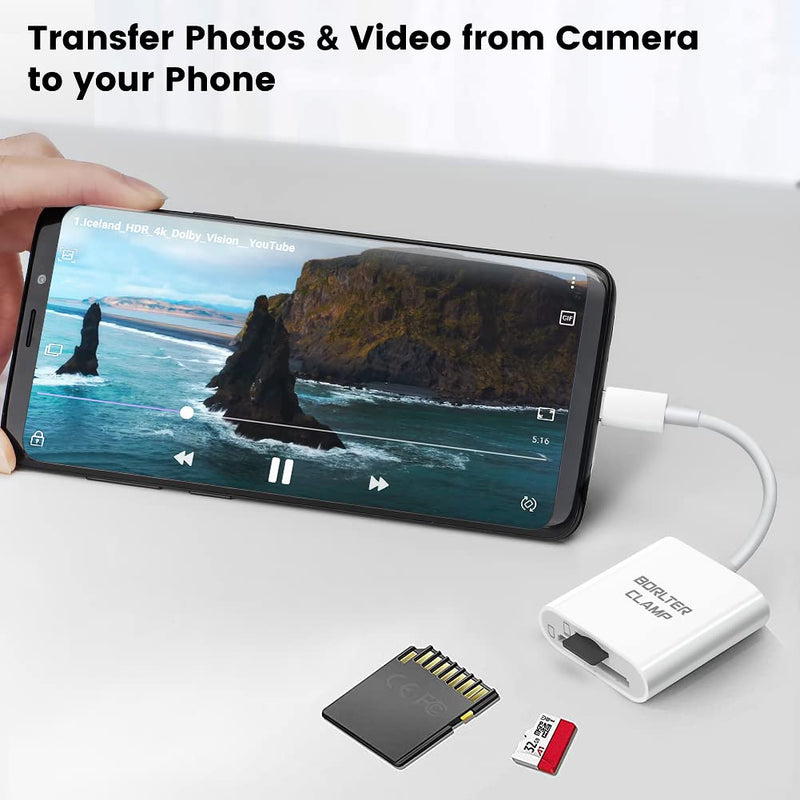 [Australia - AusPower] - USB C to SD Card Reader, BorlterClamp Type C to SD/Micro SD Memory Card Reader Adapter Compatible with MacBook, Laptops, Tablets, Smartphones 