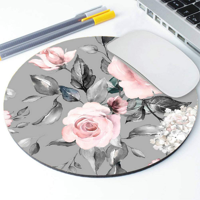 [Australia - AusPower] - Amcove Spring Flowers and Leaves Round Mousepad Roses Mousepad Gray Pink Roses Mousepad Flowers Office Supplies Mousepad Floral Mouse mat AMR24 