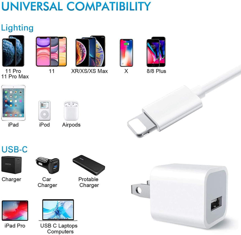 [Australia - AusPower] - iPhone Charger,2Pack Apple MFi Certified Lightning to USB Fast Charging Data Sync Transfer Cable with USB Wall Charger Travel Plug for iPhone 13/13 Pro/12/12 Pro/11/11 Pro/XS Max/XR/X/8/7/iPad/iPod 
