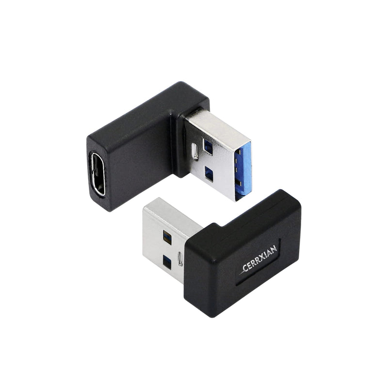 [Australia - AusPower] - CERRXIAN Right Angle USB C to USB A Adapter, Up Angle & Down Angle USB A 3.0 Male to USB Type C 3.1 Female Connector Adapter for Laptops, Wall Chargers, Power Banks(2-Pack) 