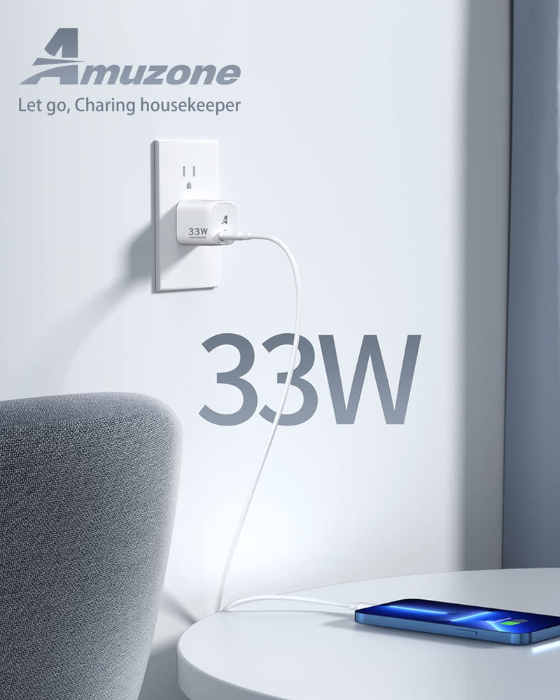 [Australia - AusPower] - USB C Charger 33W, Amuzone GaN USB C Portable Wall Charger PD 3.0 PPS Fast Charging Block Power Adapter for iPhone 13 Pro Max Mini iPhone 12 iPad Pro MacBook Air, Galaxy S22+ Note 20, Pixel 6 -White white 