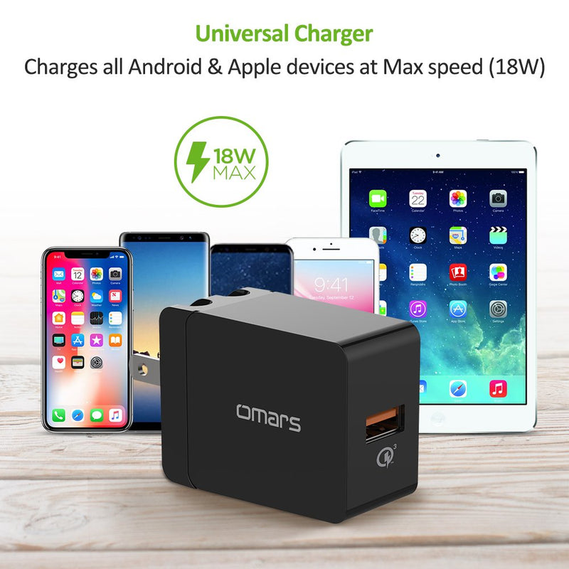 [Australia - AusPower] - Quick Charge 3.0 18W USB Wall Charger, QC 3.0 Adapter Omars Portable Travel iPhone Charger Plug Fast AC Power Adapter Compatible Samsung, iPhone X/8/7, iPad, AirPods Pro More 