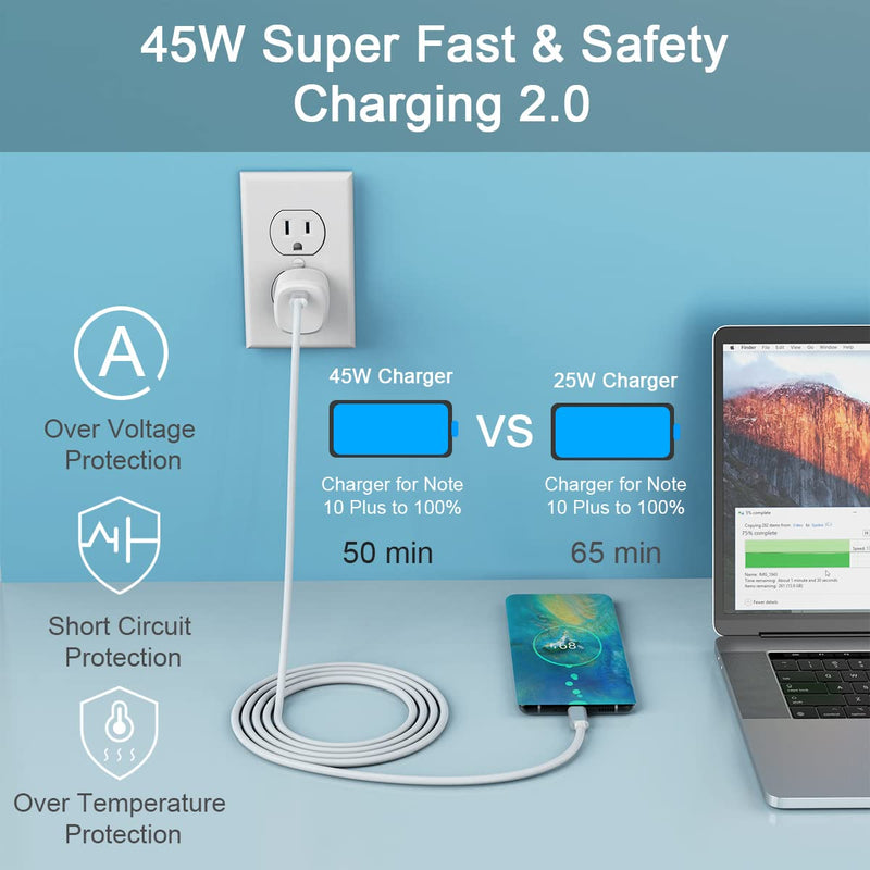 [Australia - AusPower] - 45W USB C Charger PD Fast Charger Block USB-C Power Delivery Wall Charger Adapter 45W Ultra Charger GaN Tech with 3.3ft USB C to USB C Charging Cable Compatible with Samsung Galaxy S20 S10 iPhone 13 