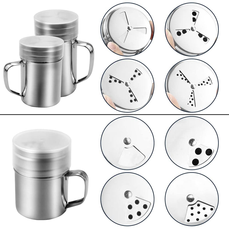 [Australia - AusPower] - Vmiapxo 3 Pack Adjustable Stainless Steel Spice Shakers with Handles and Lids, Seasoning Shaker Pepper Popcorn Salt Powder Sugar Shaker Bottles with Rotating Cover 