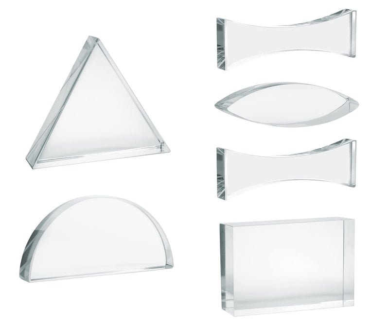 [Australia - AusPower] - Prisms & Lenses Set, 6 Pieces - Transparent Acrylic - All Faces Fully Polished - Includes Wooden Storage Box - Eisco Labs 