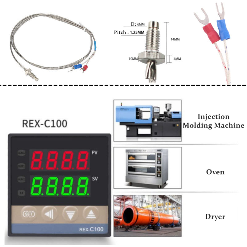[Australia - AusPower] - Temperature Controller Kit, Digital PID Temperature Conrol System - 0-1300℃ Thermostat + M6 Threaded K Thermocouple + 40A SSR Solid State Relay, for Home Brewing, Oven, Dryer 