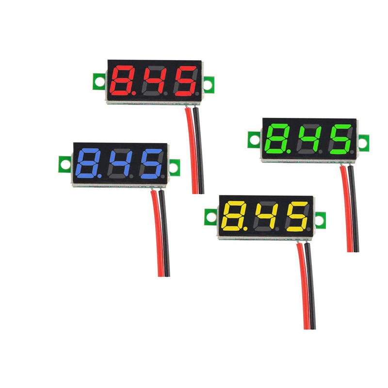 [Australia - AusPower] - Diymore 8pcs Mini Digital Voltmeter 0.28" 2 Wire DC 2.5V-30V Blue/Yellow/Red/Green LED Panel Display Voltage Tester DC Volt Meter (4 Colors) Multicolored 