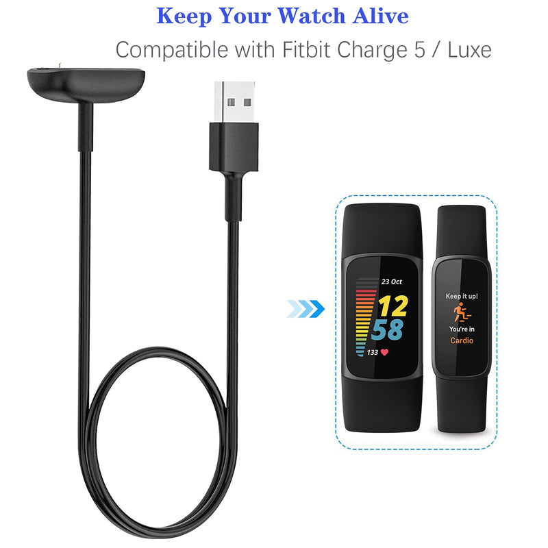 [Australia - AusPower] - Mixblu 2-Pack Charger Compatible with Fitbit Luxe/Charge 5, Fast Charging Replacement Cable Cradle Station with 3.3 Ft Long USB Cord Accessories for Charge 5/Luxe Smartwatch 