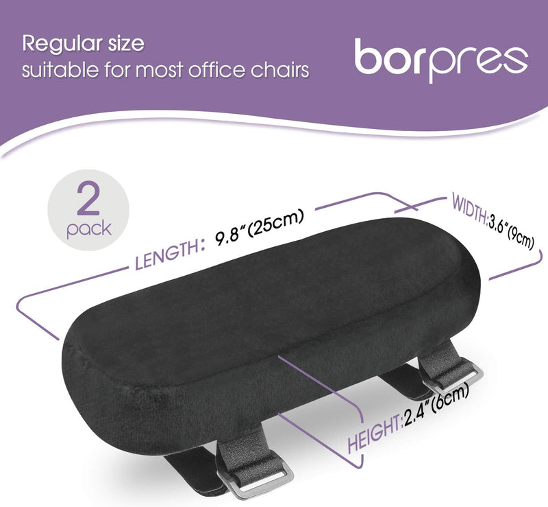 [Australia - AusPower] - BORPRES Office Chair Armrest Pads – Premium Memory Foam Pads – Excellent Support and Cushioning for Elbows and Arms – Anti-Slip Velvet Elbow Pads – Thick and Comfortable Chair Pads，2 Pack 
