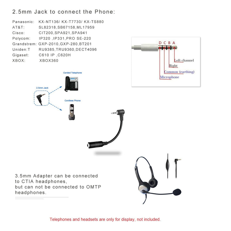 [Australia - AusPower] - Headphone Adapter 2.5mm Male to 3.5mm Female（for Smartphone Headset  Adapter 2.5mm to 3.5(for Panasonic Jack) Cable with Connector Suit for Cordless Phones Earpiece Jack Adapter 