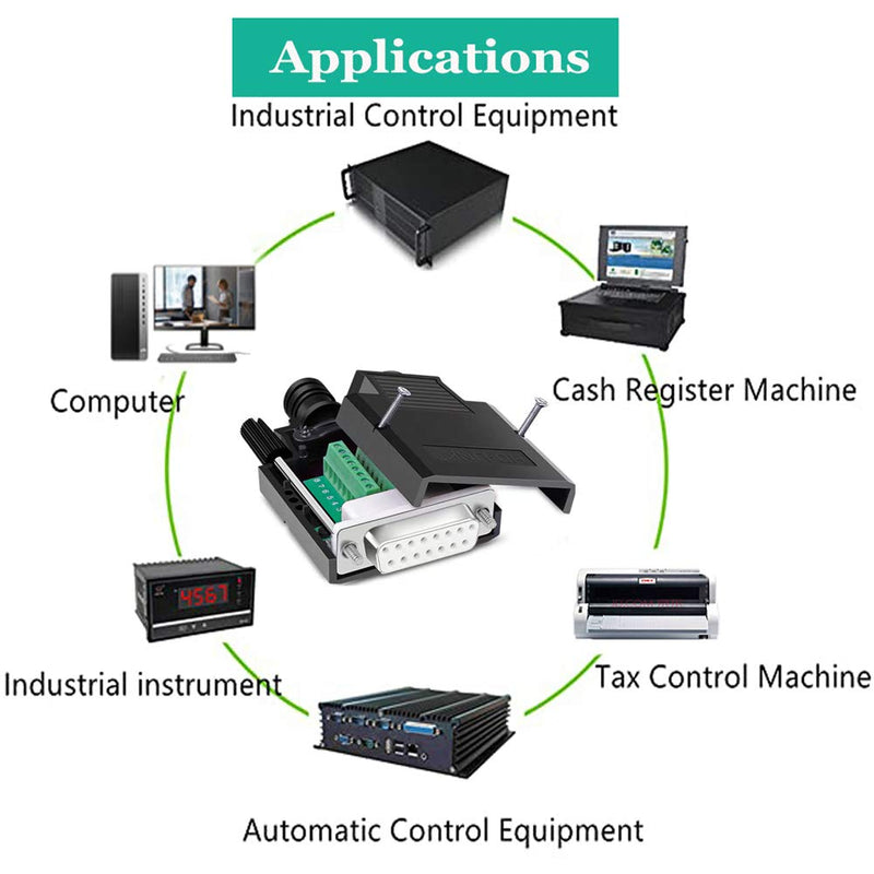 [Australia - AusPower] - Jienk 4PCS DB15 Female Solderless Breakout Board Connector, RS232 D-SUB Serial to 9pin Port Terminal Block 16mm Thinner Solderfree Adaptor with Case Long Bolts Tail Pipe Black Case DB15 Female 