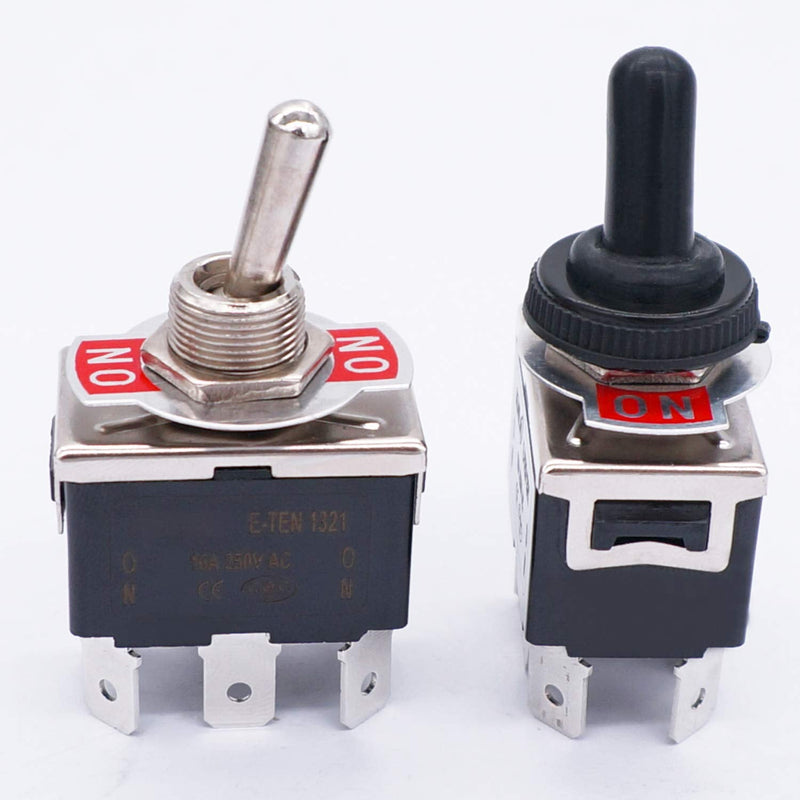 [Australia - AusPower] - TWTADE 3 Pcs Toggle Rocker Switches ON/ON 6 Pin 2 Position Latching DPDT Heavy Duty 16A 250VAC Spade Terminal Metal Bat Switch with Waterproof Boat Cap and 6.3mm Terminal Wires TEN-1321MZX-B202 