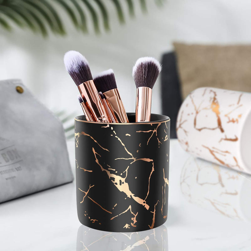 [Australia - AusPower] - Pencil Cup, Pen Holder for Desk, Pen Pencil Stand Holder for Desk, WAVEYU Office Desk Organizer for Girls Women Kids Ceramic Glitter Marble Makeup Brush Holder, Black (Upgrade Style) Black Marble 