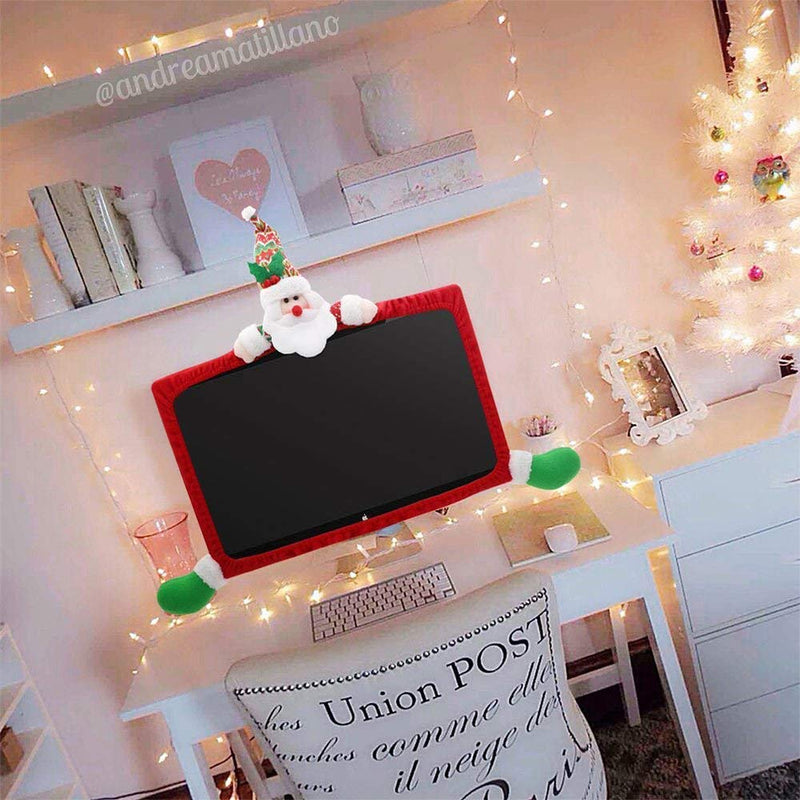 [Australia - AusPower] - SUSHAFEN 1 Pack Christmas Computer Monitor Border Cover TV Monitor Cover Elastic Laptop Computer Cover for Xmas Home Office Computer Decoration-Santa Claus 