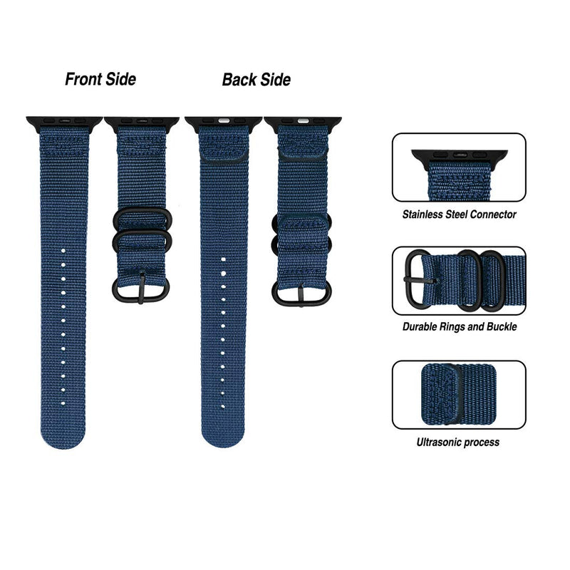 [Australia - AusPower] - Sport Bands Compatible for Apple Watch Band 38mm 40mm 42mm 44mm, Nylon iWatch Bands Replacement Military Style Strap, Loop Buckle Series 6 & SE Series 5 4 3 2 1 Sport for Nike Edition - 4244L/Blue Blue 42/44mm Longer Size 