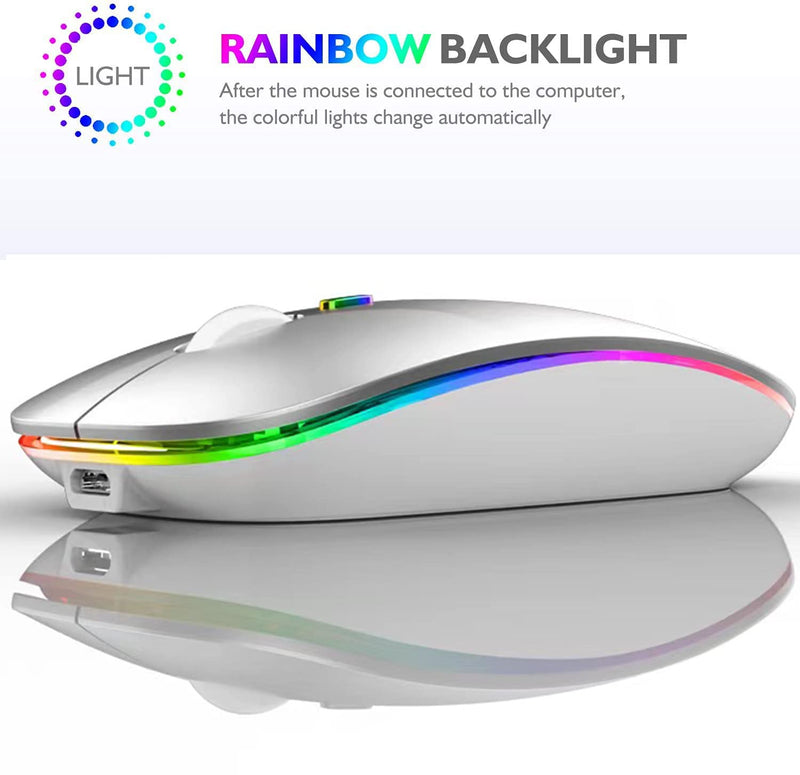 [Australia - AusPower] - LED Bluetooth Mouse,Bluetooth Mouse for MacBook Pro/MacBook Air/iMac/mac/ipad/ipad pro,Wireless Mouse for Macboook Air/MacBook Pro/PC (Silver) Silver 