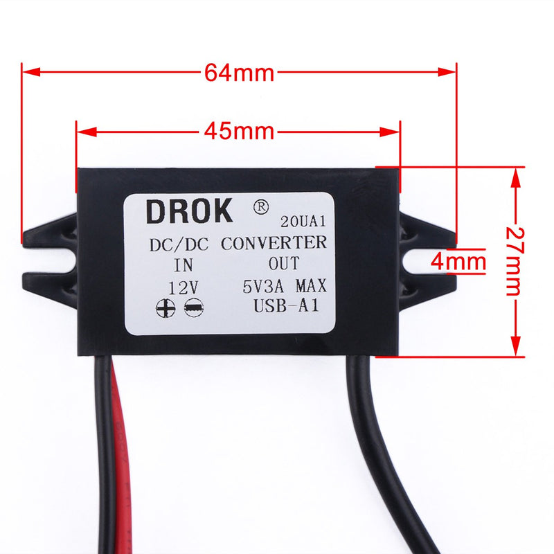 [Australia - AusPower] - DROK 3A 15W Dual Power Adapter 8-22V to 5V Double USB Cable Connector Car Charger for iPhone iPad Nokia HTC 