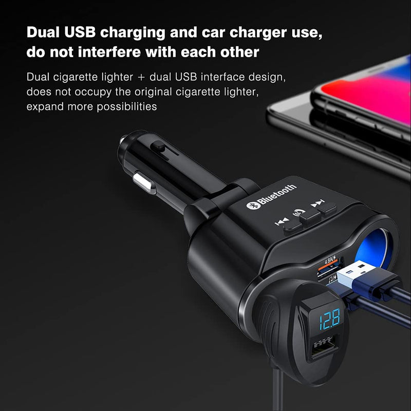 [Australia - AusPower] - Volume Control Bluetooth FM Transmitter for Car,VIIMAKE Dual Cigarette Lighter 4.8A 2 USB Port Car Charger Music Player Stereo Adapter,Radio Receiver Support U-Disk,for iPhone,Samsung Galaxy,LG 