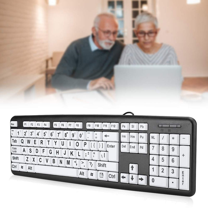 [Australia - AusPower] - Zopsc-1 Wired USB Wired Keyboard USB Keyboard Low Vision Keyboard Black Computer Keyboard with White Large Print Keys(Black) 