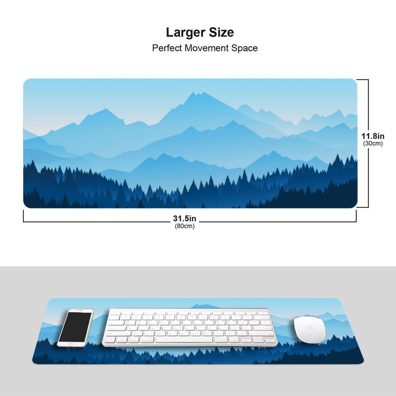 [Australia - AusPower] - Blue Mountain Forest Landscape Mouse Pad Gaming XL Large Mousepad Desk Mat Long Extended Big Keyboard Pads Table Accessories for Gaming and Office Pc Laptop Computer 31.5 X 11.8 Inch Blue Mountain Forest Landscape One Size 