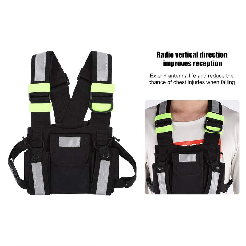 [Australia - AusPower] - Universal Hands Free Chest Harness Bag Holster for Walkie Talkie, Yellow Reflective TYT Vest Chest Bag Pouch for Walkie Talkie (PT-08 Bright Green) 
