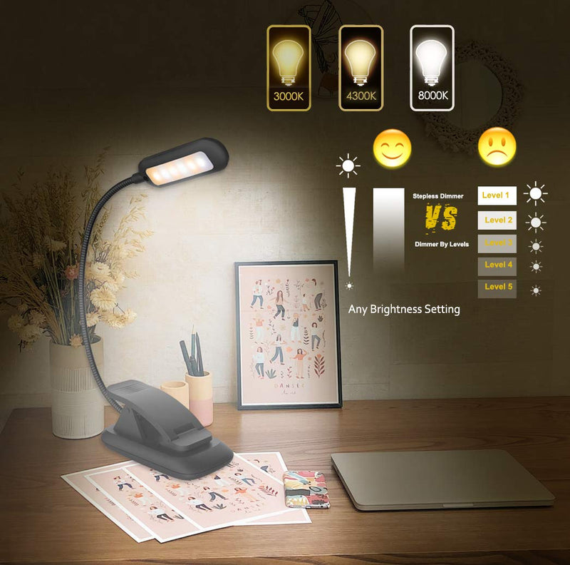 [Australia - AusPower] - HONWELL Book Light Rechargeable Clip on Reading Light Dimmable Brightness Reading Lights for Books in Bed 3 Lighting Modes Best Kids Book Light Flexible Headboard Studying Light, Night Reading Lamp 