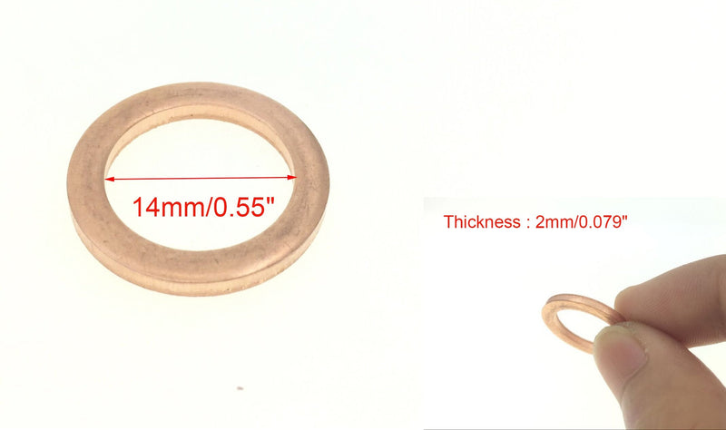 [Australia - AusPower] - YXQ 50Pcs 14x20x2mm Copper Crush Washer Flat Ring Seal Gasket Fitting M14 