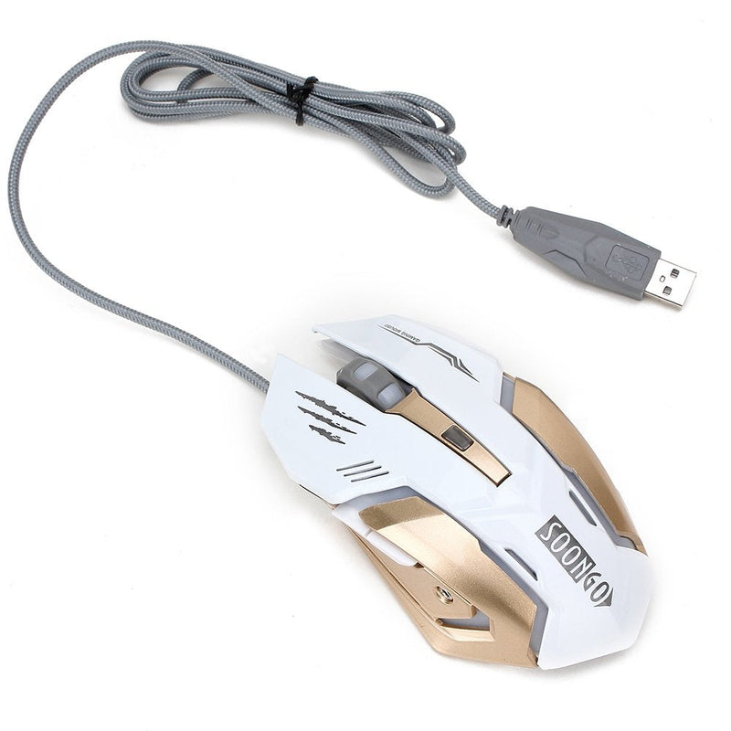[Australia - AusPower] - Gaming Mouse Wired fit to Ergonomic Laptop PC Computer Mouse USB Pro Gaming Mice with Adjustable 3200 DPI Programmable Breathing Lights 4 Buttons use to Gaming Business Home White Color by SOON GO White&Gold 