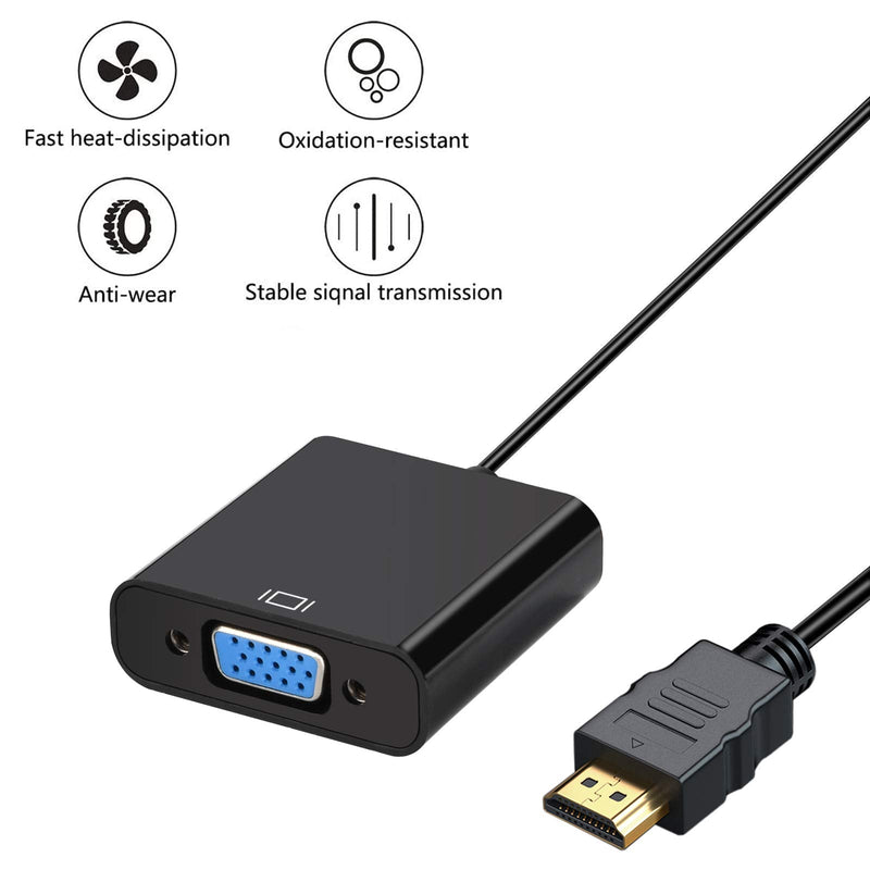 [Australia - AusPower] - HDMI to VGA, Gold-Plated HDMI to VGA Adapter (Male to Female) Compatible for Computer, Desktop, Laptop, PC, Monitor, Projector, HDTV, Chromebook, Raspberry Pi, Roku, Xbox and More 1 pack 