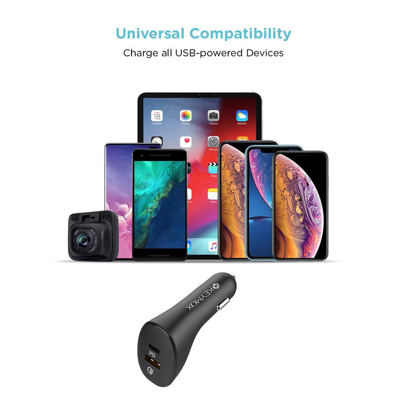 [Australia - AusPower] - 36W 2-Port Car Charger,iPhone 12 Fast Charger,KEYMOX 18W Car Adapter with Type C Power Delivery and Quick Charge 3.0,for iPhone 12/12 Mini/12 Pro Max /11 Pro,Samsung S10,Nintendo Switch,Pixel and more 
