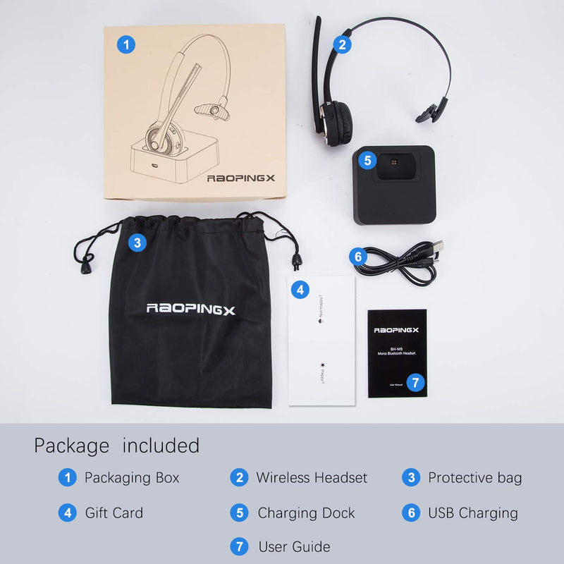 [Australia - AusPower] - Trucker Bluetooth Headset Wireless Headset with Microphone Over The Head Headset with Noise Cancelling Sound On Ear Car Earphones Office Earpiece for Cell Phone Skype Call Center Bluetooth V5.0 
