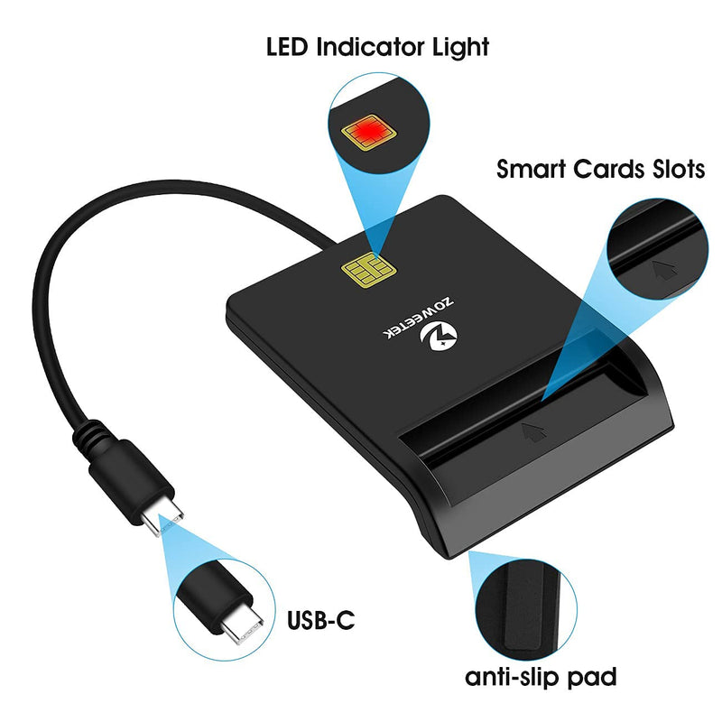 [Australia - AusPower] - ZOWEETEK Type C CAC Reader, Smart CAC Card Reader USB C for DOD Military Common Access CAC, Compatible with Windows, Mac OS 