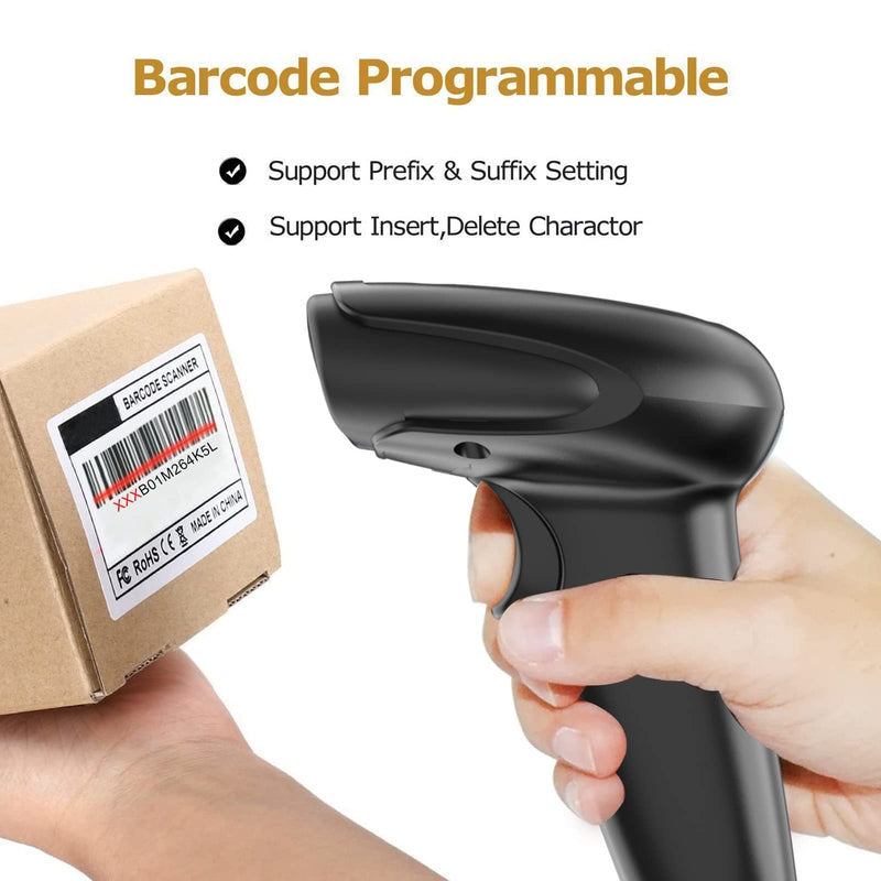 [Australia - AusPower] - Symcode Wireless Handheld Barcode Scanner Versatile 2-in-1 (2.4Ghz Wireless+USB 2.0 Wired) 328 Feet Transmission Distance Rechargeable 1D Laser Automatic Bar Code Reader Scanner(Black) 
