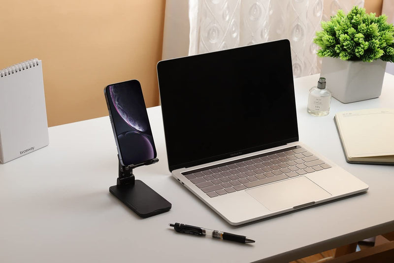 [Australia - AusPower] - Adjustable Cell Phone Stand, Angle Height Adjustable, Foldable Desk Cell Phone Stand Holder, Phone Dock Cradle Compatible with All Mobile Phones, iPhone, Switch, iPad, Tablet (Black) Black 