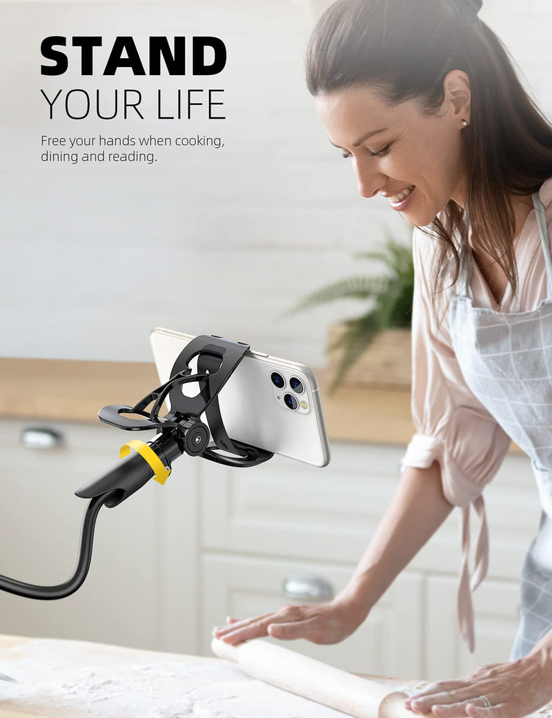 [Australia - AusPower] - Phone Holder Bed Gooseneck Mount - Lamicall Flexible Arm 360 Mount Clip Bracket Clamp Stand for Cell Phone XS Max XR X 8 7 6 Plus 5 4, S10 S9 S8 S7 S6, Overall Length 33.4In(Black) Black 