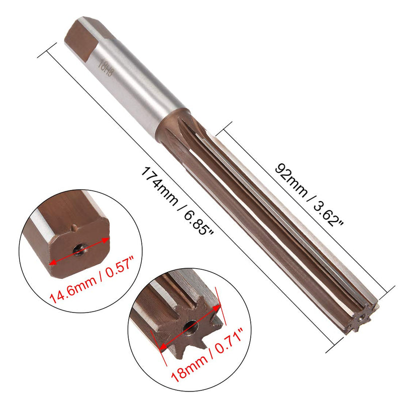 [Australia - AusPower] - uxcell Hand Reamer 18mm Alloy Tool Steel H8 8 Straight Flutes Hand Milling Cutter Tool 