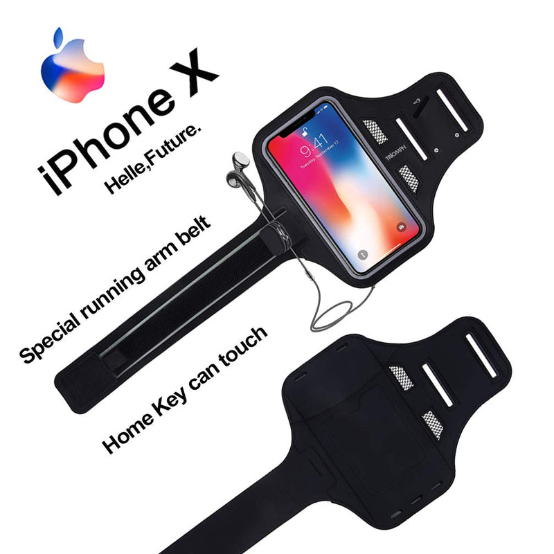 [Australia - AusPower] - Triomph Phone Running Armband, Cell phone Holder up to 6.5 inch for iPhone Xs Max, XR, X, 8 Plus, 7/6/6S Plus, iPod Samsung Galaxy S9 Plus, S8 Plus with Adjustable Elastic Band & Key Card Holder,Black Black 