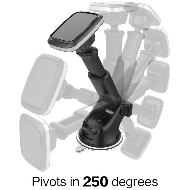 [Australia - AusPower] - Magnetic Phone Car Mount with Quick Extension Telescopic Arm, 1Zero Hands-Free Windshield Dashboard Cell Phone Holder for Car Compatible with iPhone Smartphone, Sticky Suction Cup, 6 Strong Magnets 