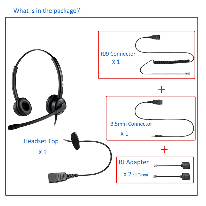 [Australia - AusPower] - Telephone Headset with Noise Canceling Microphone, Including RJ9 & 3.5mm Connectors for Landline Deskphone and Smartphone PC Laptops, Call Center Office Headset for Yealink Grandstream Snom 